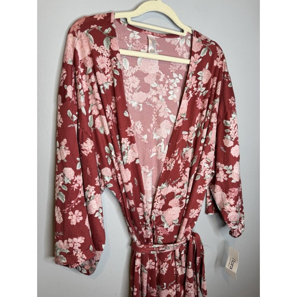New Flora Large Floral Robe Red - Picture 3 of 5
